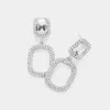 Fashnzfab Rhinestone Paved Open Rectangle Dangle Evening Earrings - Clear, Silver In Silver