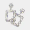 Fashnzfab Rhinestone Paved Open Square Dangle Evening Earrings - Ab, Rhodium In Silver
