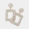 Fashnzfab Rhinestone Paved Open Square Dangle Evening Earrings - Clear, Gold In Gold