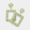 Fashnzfab Rhinestone Paved Open Square Dangle Evening Earrings - Gold In Green