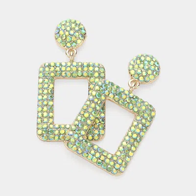 Fashnzfab Rhinestone Paved Open Square Dangle Evening Earrings - Gold In Green