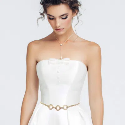 Fashnzfab Rhinestone Paved Open Triple O Ring Pointed Chain Belt In White