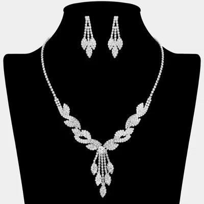 Fashnzfab Rhinestone Paved Ornate Drop Necklace In Multi
