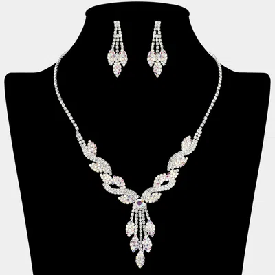 Fashnzfab Rhinestone Paved Ornate Drop Necklace In Silver