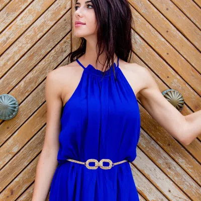 Fashnzfab Rhinestone Paved Oval Link Chain Belt In Gold