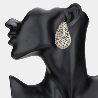 Fashnzfab Rhinestone Paved Oversized Teardrop Earrings - Ab, Rhodium In Black
