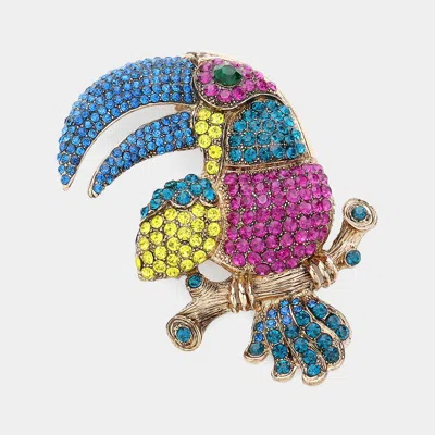 Fashnzfab Rhinestone Paved Parrot Pin Brooch In Multi