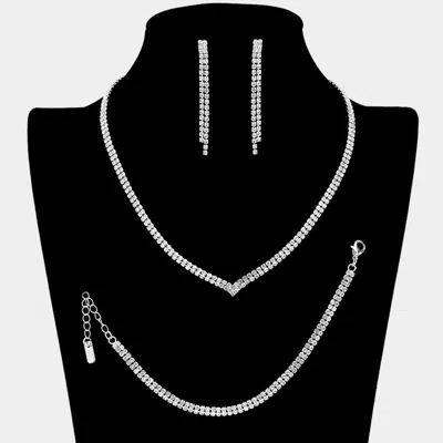 Fashnzfab Rhinestone Paved Pinch Tip Jewelry Set In Metallic