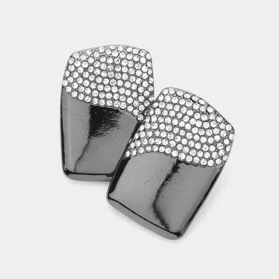 Fashnzfab Rhinestone Paved Pointed Rectangle Earrings - Hematite In Black