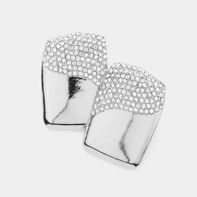 Fashnzfab Rhinestone Paved Pointed Rectangle Earrings - Rhodium In Metallic