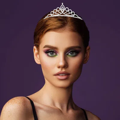 Fashnzfab Rhinestone Paved Princess Tiara In Red