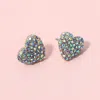 Fashnzfab Rhinestone Paved Puffy Heart Stud Earrings In Multi