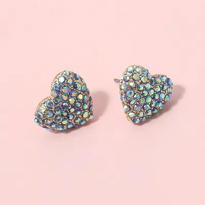 Fashnzfab Rhinestone Paved Puffy Heart Stud Earrings In Multi