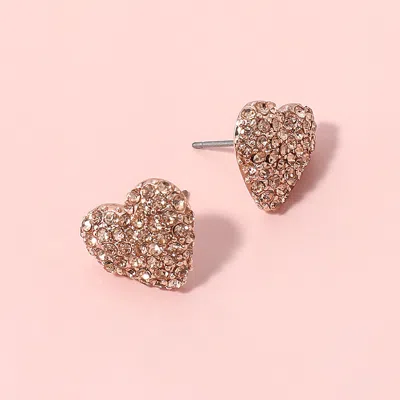 Fashnzfab Rhinestone Paved Puffy Heart Stud Earrings In Pink
