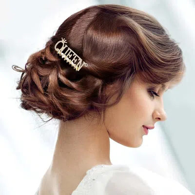 Fashnzfab Rhinestone Paved Queen Message Hair Comb In Gold