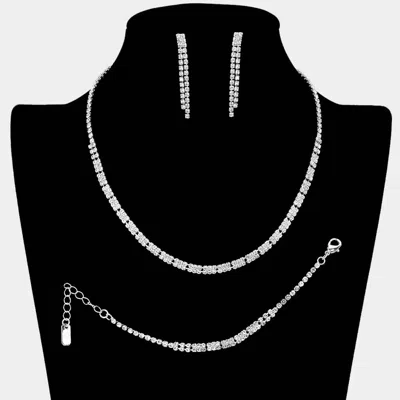 Fashnzfab Rhinestone Paved Rectangle Link Jewelry Set In Black