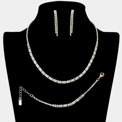 Fashnzfab Rhinestone Paved Rectangle Link Jewelry Set In Multi
