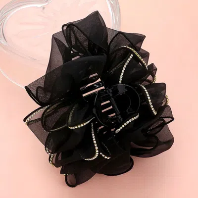 Fashnzfab Rhinestone Paved Rim Edge Bow Hair Claw Clip In Black