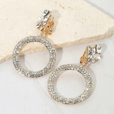 Fashnzfab Rhinestone Paved Ring Dangle Evening Clip One Earrings In Gold