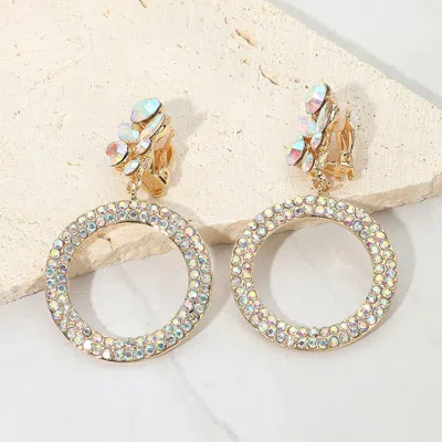 Fashnzfab Rhinestone Paved Ring Dangle Evening Clip One Earrings In Gold