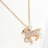 Fashnzfab Rhinestone Paved Running Horse Pendant Necklace In Multi