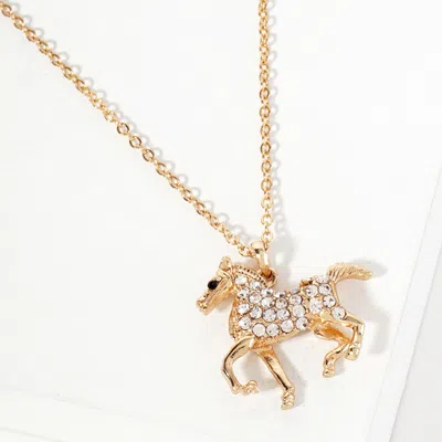 Fashnzfab Rhinestone Paved Running Horse Pendant Necklace In Multi