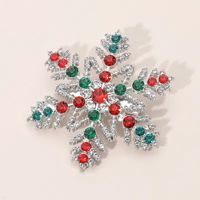 Fashnzfab Rhinestone Paved Snowflake Pin Brooch In Red
