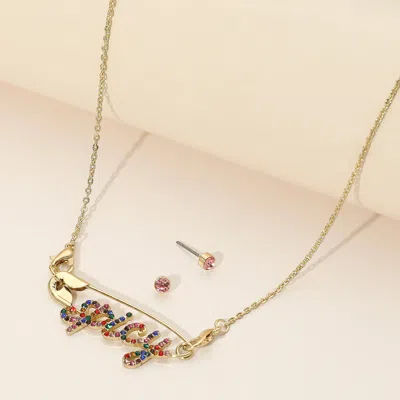 Fashnzfab Rhinestone Paved Spicy Message Pointed Safety Pin Pendant Necklace In Gold