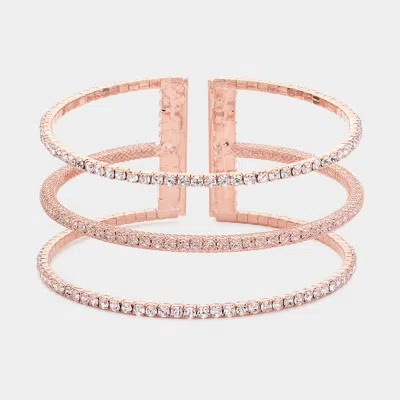 Fashnzfab Rhinestone Paved Split Cuff Bracelet Rose Gold In Burgundy