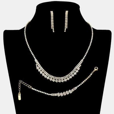 Fashnzfab Rhinestone Paved Square Collar Jewelry Set 15" + 4.25" L In Multi