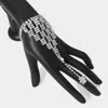 Fashnzfab Rhinestone Paved Square Pointed Hand Chain Evening Bracelet Ab, Silver In Metallic