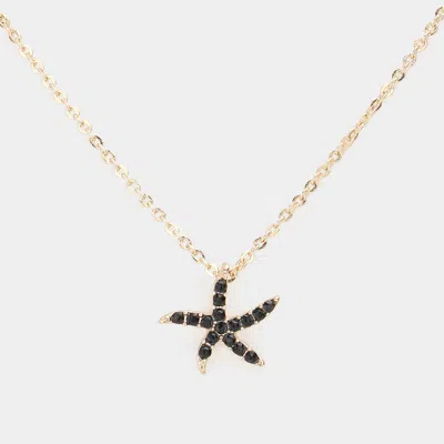 Fashnzfab Rhinestone Paved Starfish Pendant Necklace In Gold