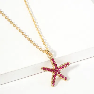 Fashnzfab Rhinestone Paved Starfish Pendant Necklace In Purple