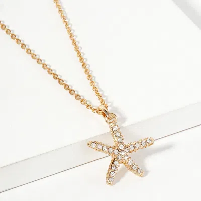 Fashnzfab Rhinestone Paved Starfish Pendant Necklace In Silver