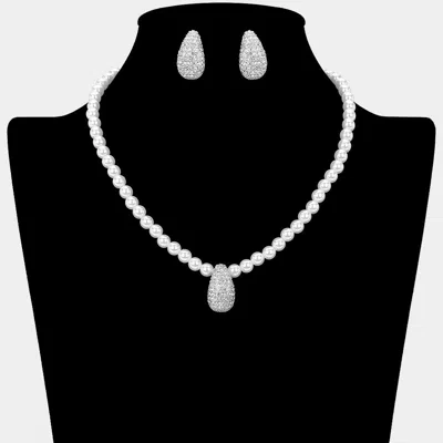 Fashnzfab Rhinestone Paved Teardrop Pendant Beaded Pearl Necklace In Multi