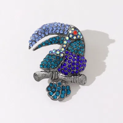 Fashnzfab Rhinestone Paved Toucan Pin Brooch In Blue
