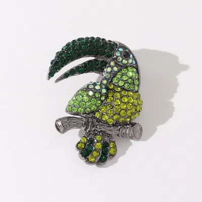 Fashnzfab Rhinestone Paved Toucan Pin Brooch In Green