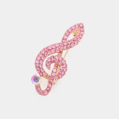 Fashnzfab Rhinestone Paved Treble Clef Pin Brooch In Pink