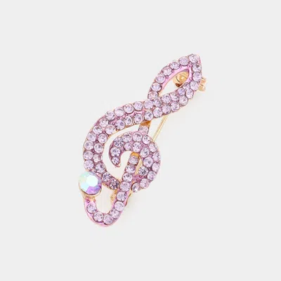 Fashnzfab Rhinestone Paved Treble Clef Pin Brooch In Purple