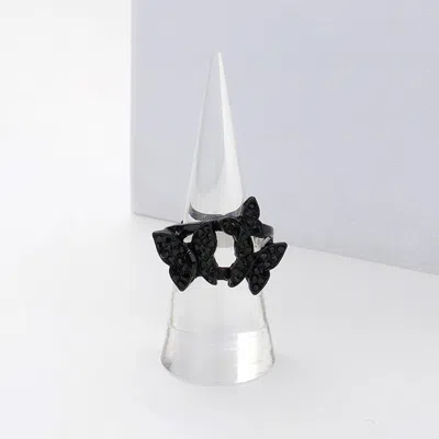 Fashnzfab Rhinestone Paved Triple Butterfly Stretch Ring In Black