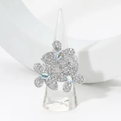 Fashnzfab Rhinestone Paved Triple Butterfly Stretch Ring In Metallic