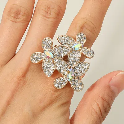 Fashnzfab Rhinestone Paved Triple Butterfly Stretch Ring In Multi