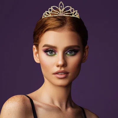 Fashnzfab Rhinestone Paved Tulip Tiara In Gold