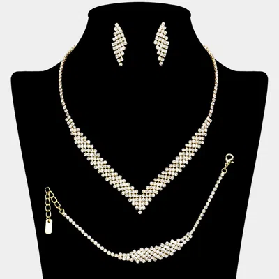 Fashnzfab Rhinestone Paved V Shaped Jewelry Set In Gold