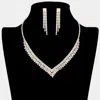 Fashnzfab Rhinestone Paved V Shaped Necklace - Ab, Gold In Metallic
