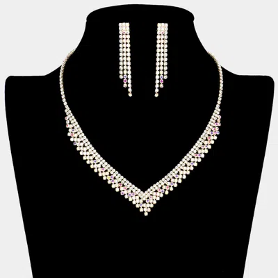 Fashnzfab Rhinestone Paved V Shaped Necklace - Ab, Gold In Metallic