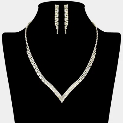 Fashnzfab Rhinestone Paved V Shaped Necklace - Clear, Gold In Metallic