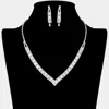 Fashnzfab Rhinestone Paved V Shaped Necklace - Clear, Silver In Metallic