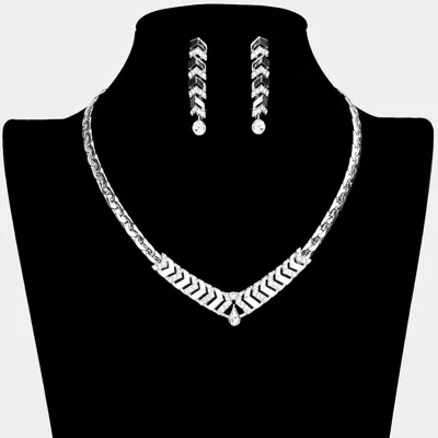 Fashnzfab Rhinestone Paved V Shaped Necklace - Silver In Metallic