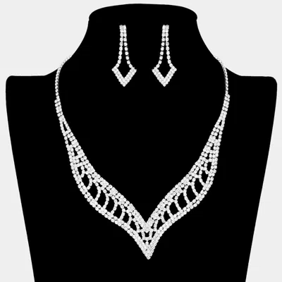 FASHNZFAB RHINESTONE PAVED V SHAPED NECKLACE 17" + 4.75" L